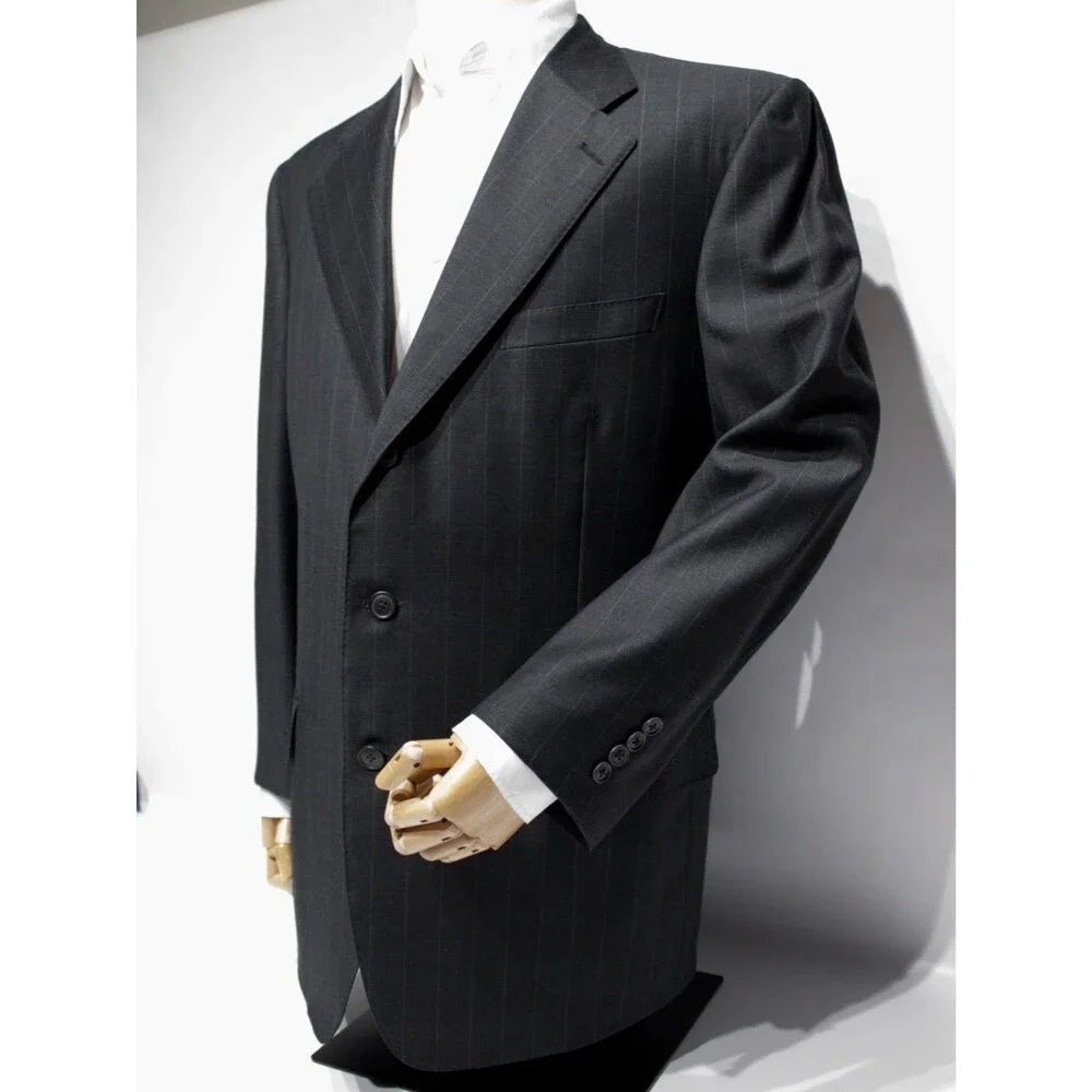 Ermenegildo Zegna 100% Wool Black Pinstriped 3-Button Blazer Men 46R (56EU)